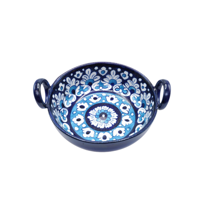 Handmade 7-Inch Blue Pottery Karahi | Traditional Decorative Serving Bowl | Handcrafted Ceramic Dish for Kitchen & Dining