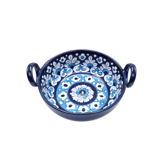 Handmade 7-Inch Blue Pottery Karahi | Traditional Decorative Serving Bowl | Handcrafted Ceramic Dish for Kitchen & Dining