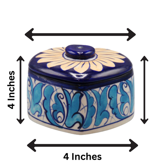 Handcrafted Blue Pottery Jewellery Box – 4x4 Inch | Elegant Keepsake Storage