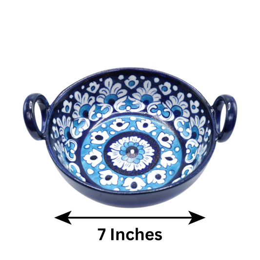 Handmade 7-Inch Blue Pottery Karahi | Traditional Decorative Serving Bowl | Handcrafted Ceramic Dish for Kitchen & Dining