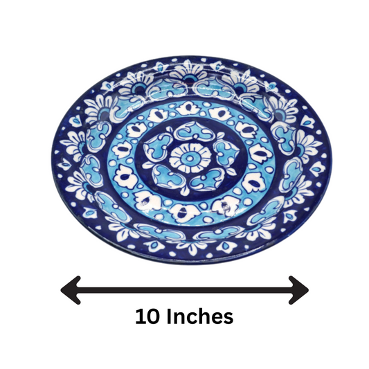 10-Inch Blue Pottery Dinner Plate | Handmade Ceramic Dining Plate | Traditional Hand-Painted Decorative Tableware