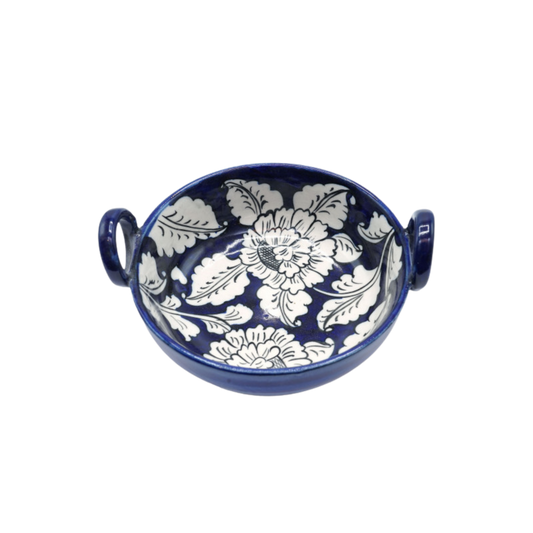 7-Inch Blue Pottery Karahi Bowl | Handmade Ceramic Serving Dish | Traditional Hand-Painted Decorative Bowl