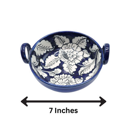 7-Inch Blue Pottery Karahi Bowl | Handmade Ceramic Serving Dish | Traditional Hand-Painted Decorative Bowl