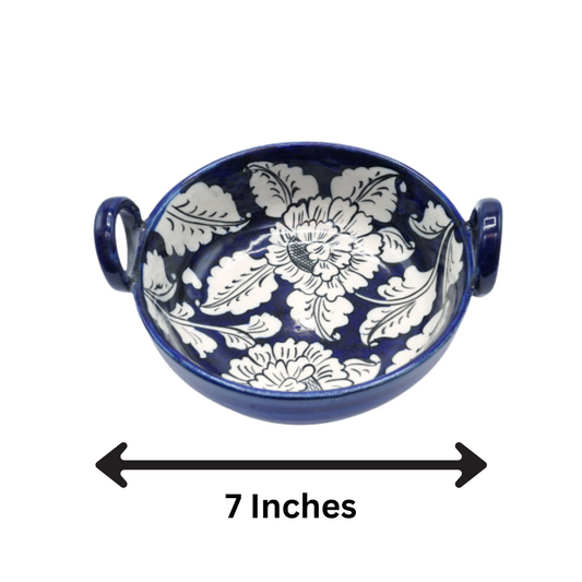 7-Inch Blue Pottery Karahi Bowl | Handmade Ceramic Serving Dish | Traditional Hand-Painted Decorative Bowl