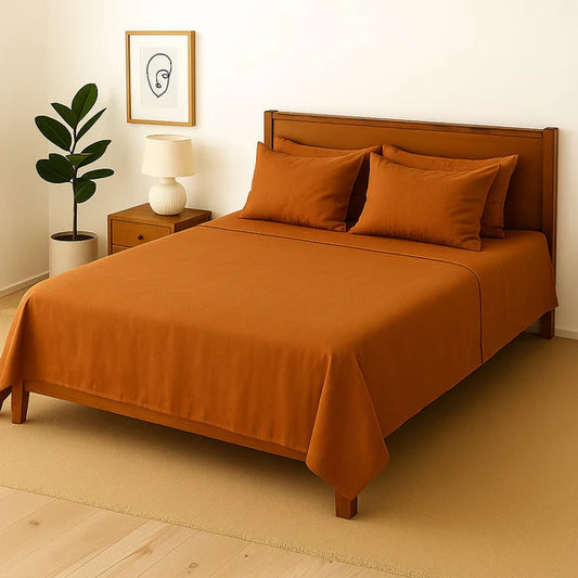 COPPER PLAIN- Bedsheet With 4 Pillow Covers