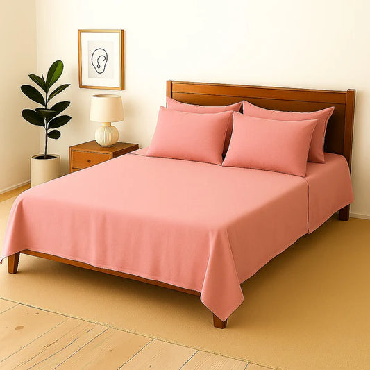 PINK PLAIN- Bedsheet With 4 Pillow Covers