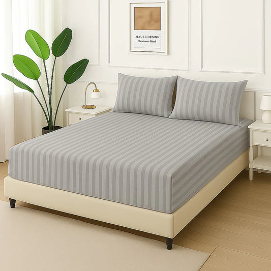 GREY STRIPE- Fitted Bedsheet Set