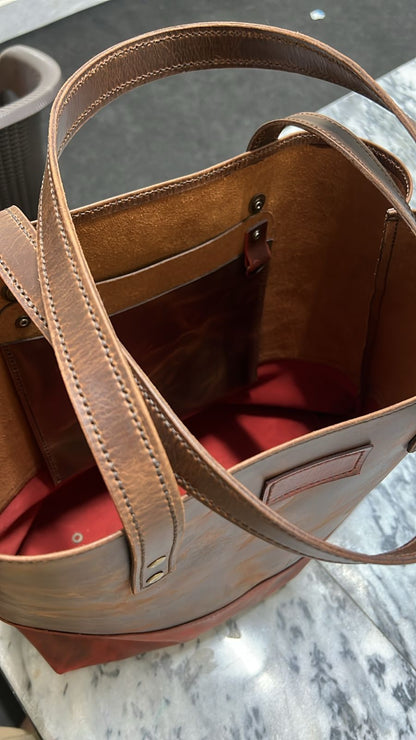 Two-Tone Leather Tote Bag