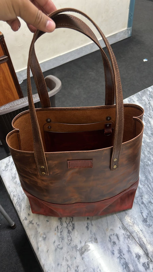Two-Tone Leather Tote Bag