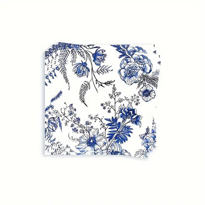 Elegant Blue and White Floral Paper Tableware Set, Includes Dinner & Dessert Plates, Cups, Napkins for Wedding, Bridal Shower, Birthday, Shower, Christmas, Halloween, Thanksgiving, Summer Events