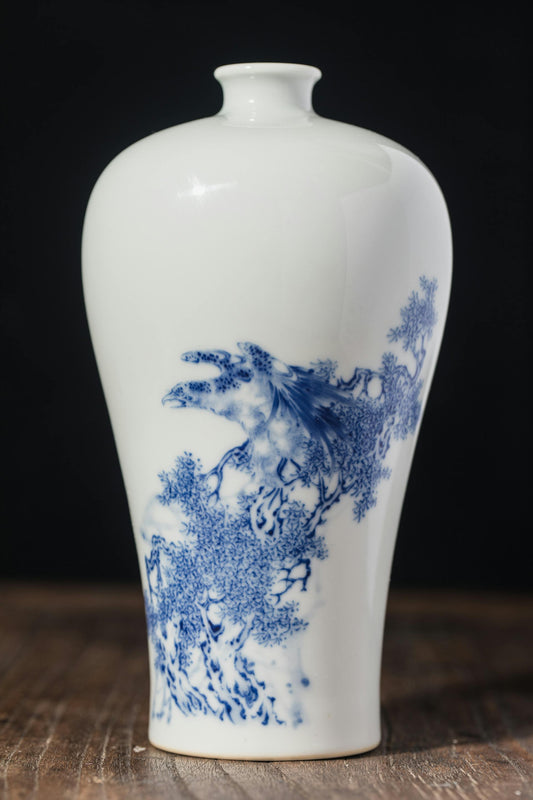 Minimalist Blue and White Porcelain Vase – Hand-Painted Asian-Inspired Ceramic Decor