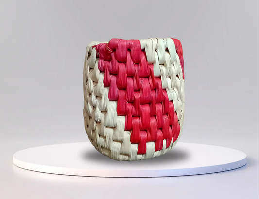 Handwoven Palm Leaf Vase with Colorful Design  Made In Pakistan (Sindh)