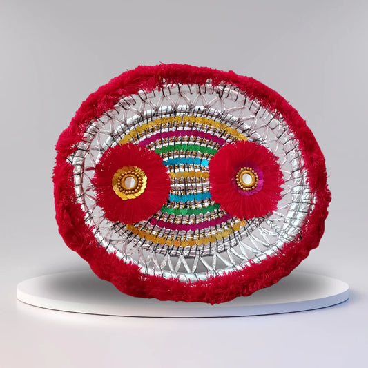 Sindh Traditional Mehndi Decoration Plate with Colorful Laces & Pom Poms  Made in Pakistan (Sindh)