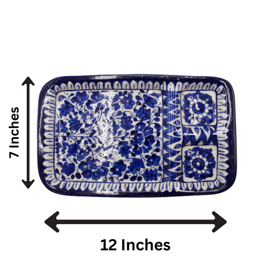 Handcrafted Blue Pottery Burger Dish – 7x12 Inch | Artistic Ceramic Serveware