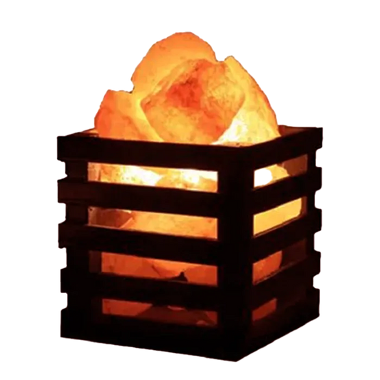 Wooden Basket Salt Lamp Square